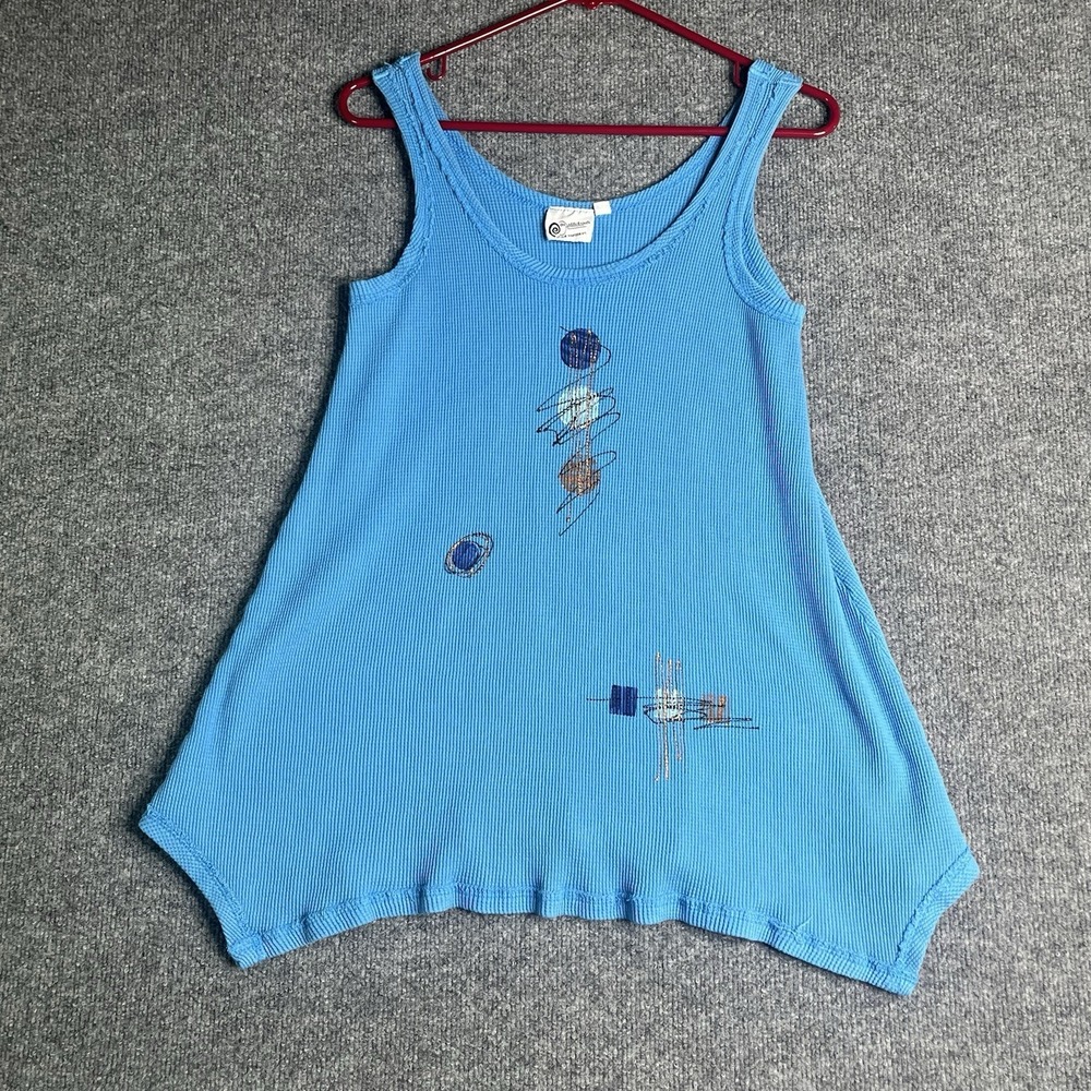 The Added Touch Unique Wearable Art Tunic‎ Top Blouse XS Blue Tank Boho